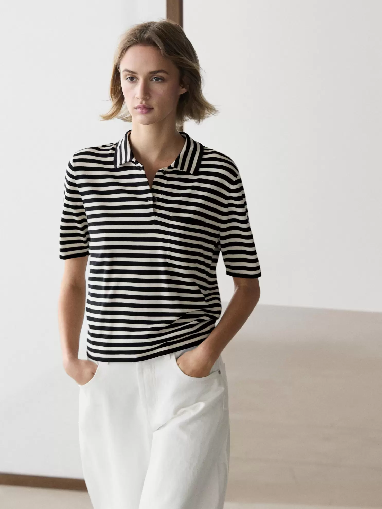 Knit polo shirt with pocket detail