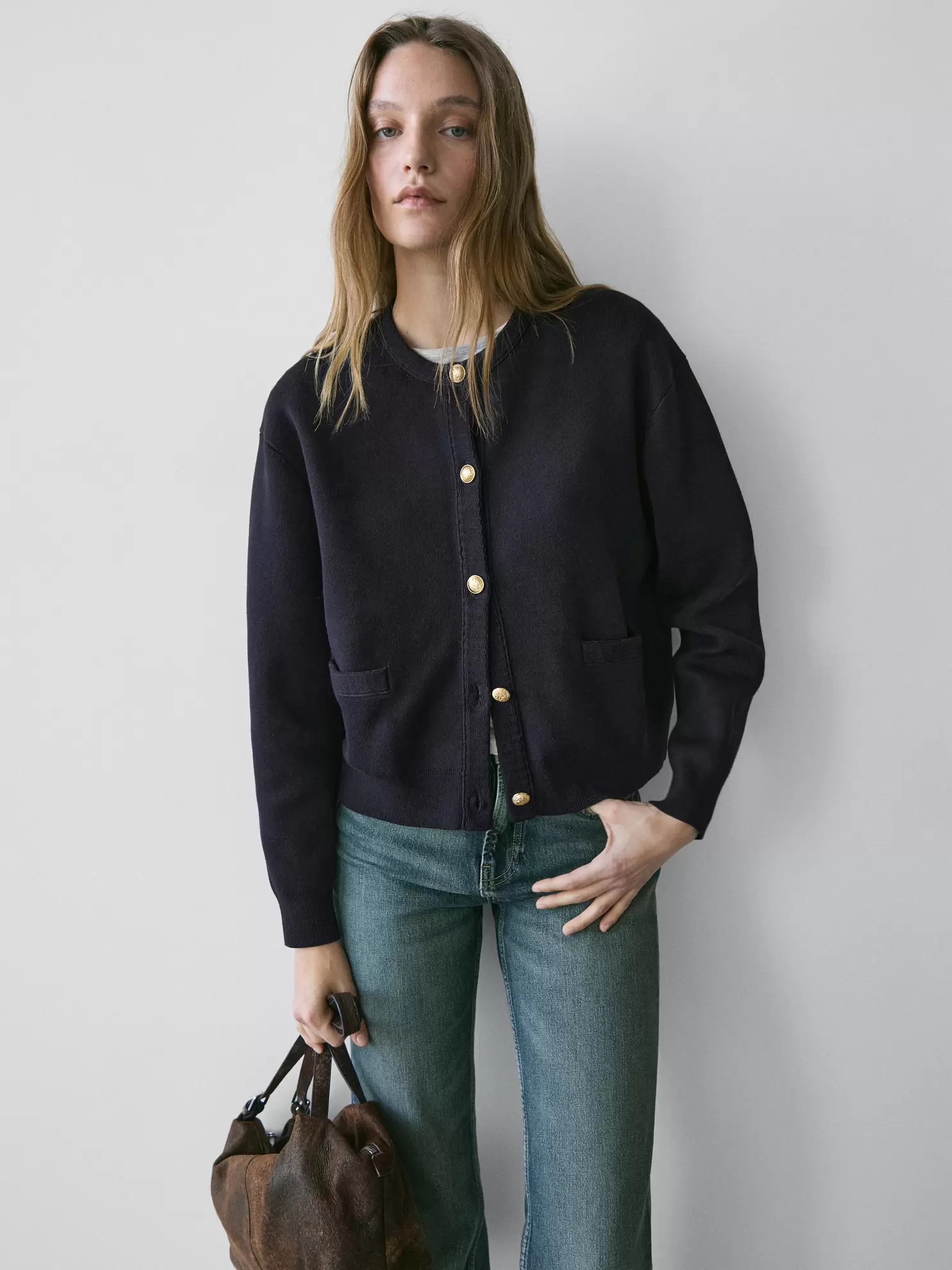 Cotton knit cardigan with gold buttons