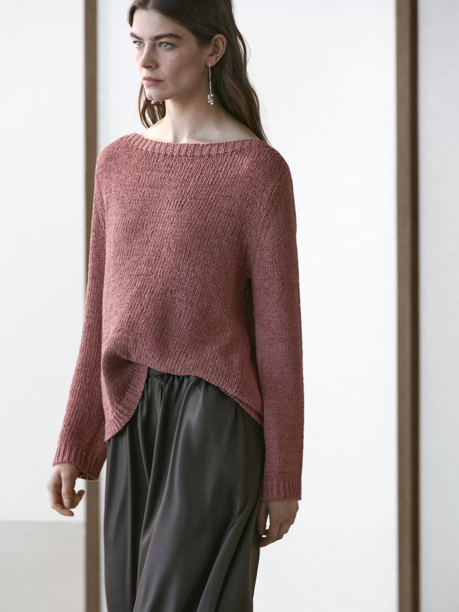 Boat neck knit sweater