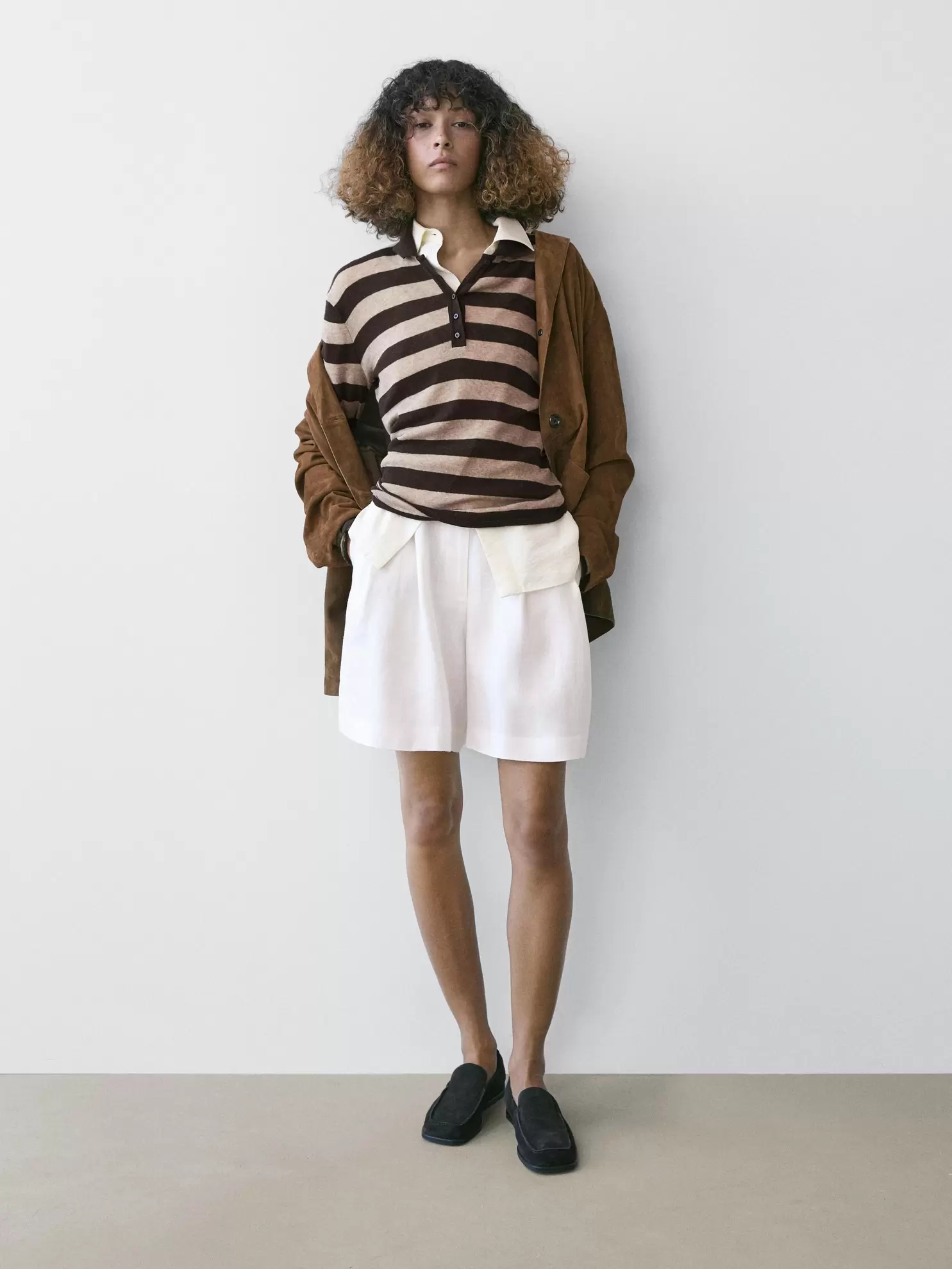 Cotton blend knit polo sweater