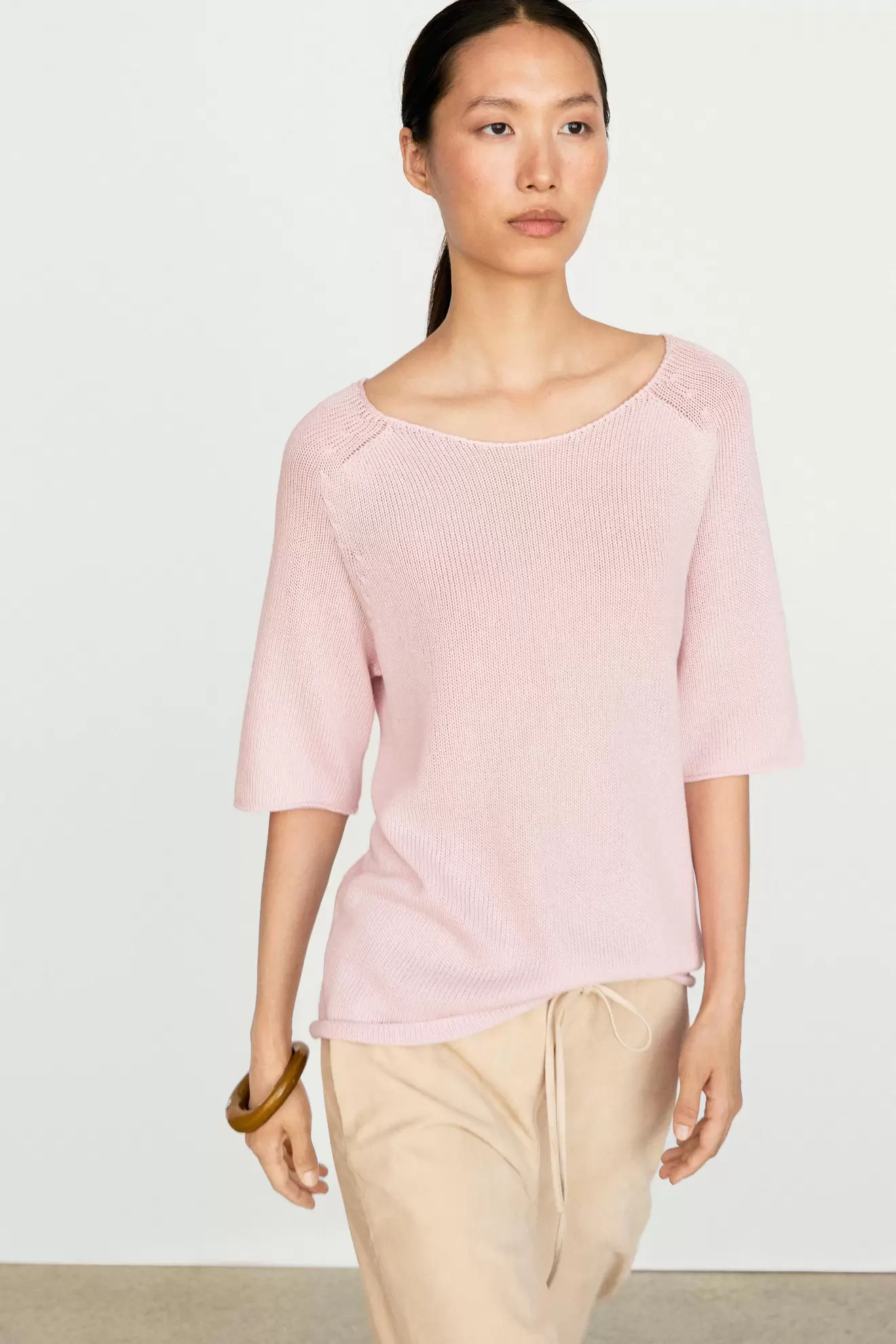 100% cotton boat neck knit sweater