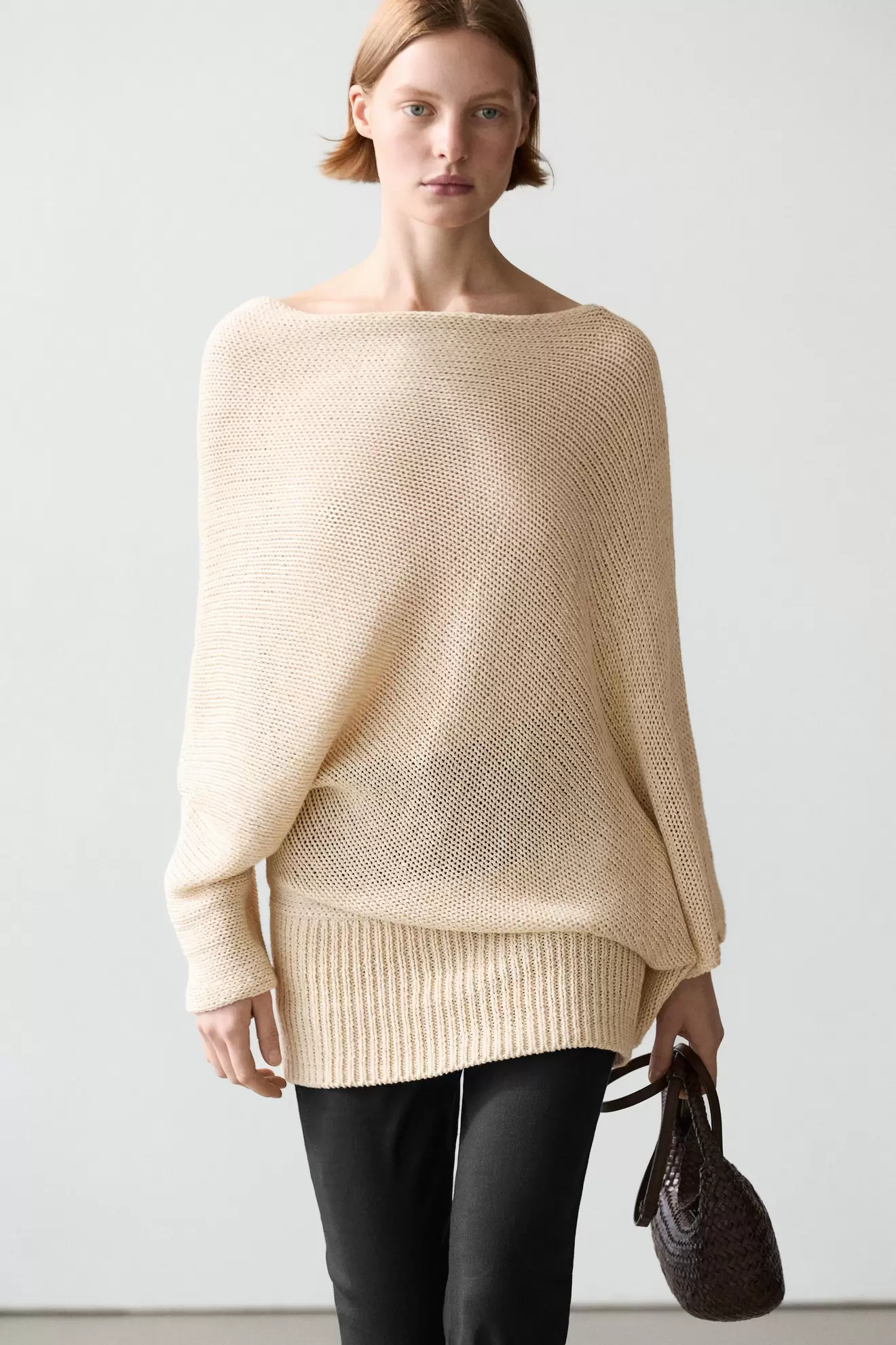 Oversize asymmetric cotton and linen sweater
