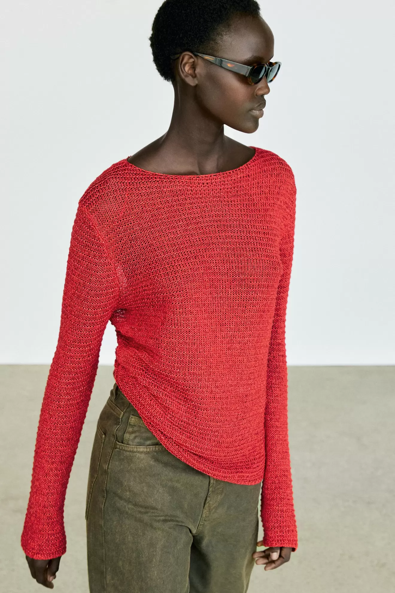 Boat neck knit sweater