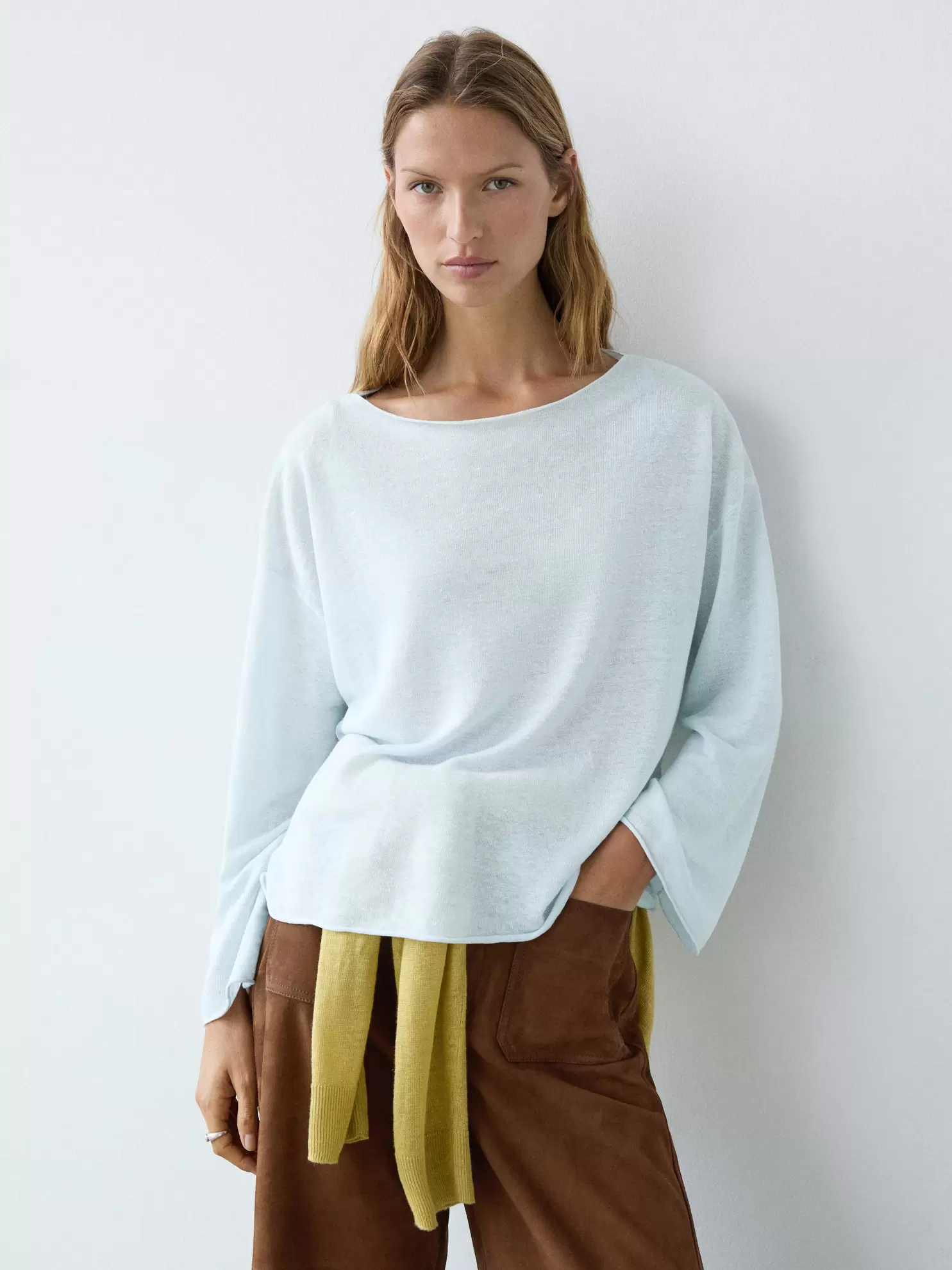 100% linen knit boat neck sweater