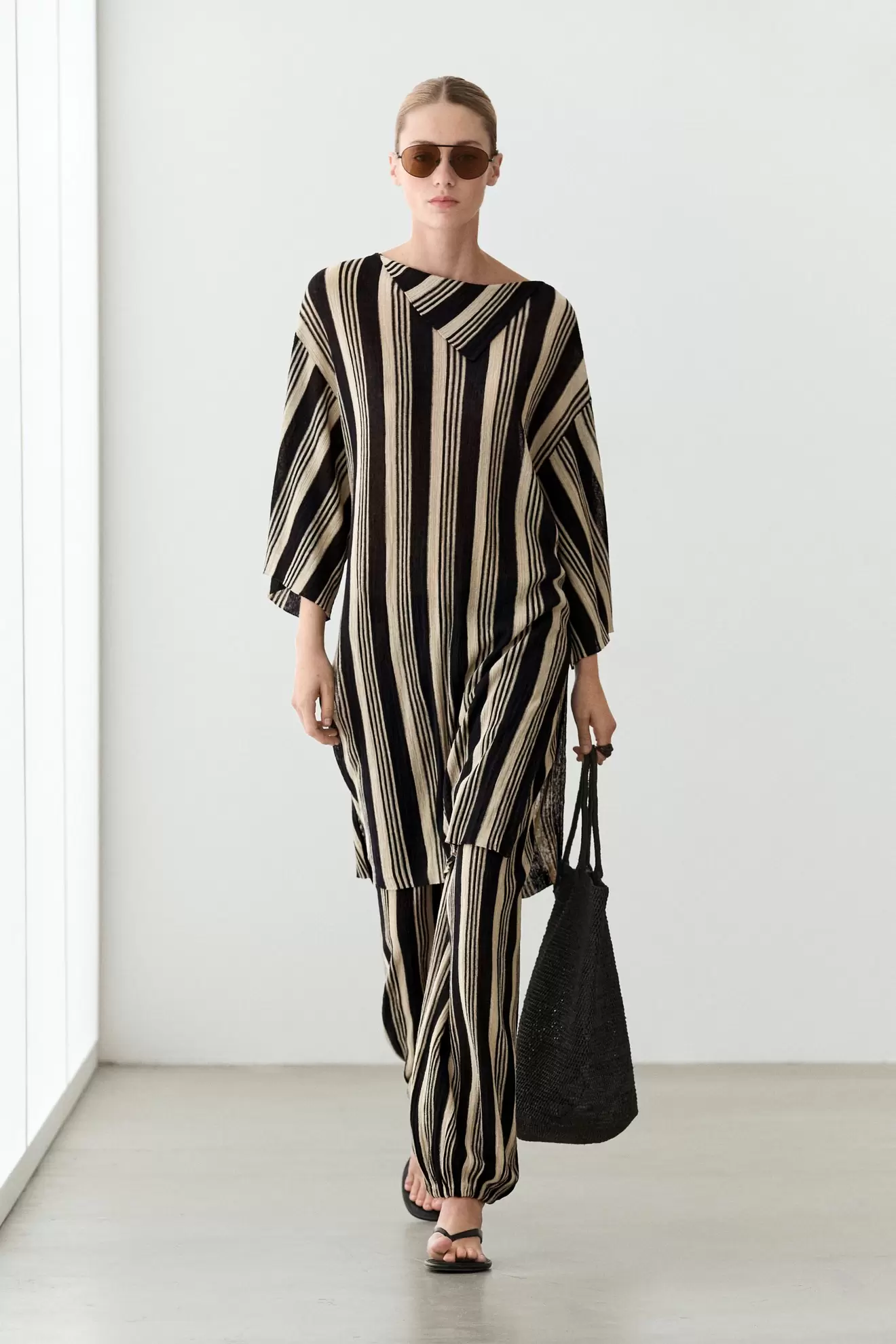 Striped knit kaftan sweater