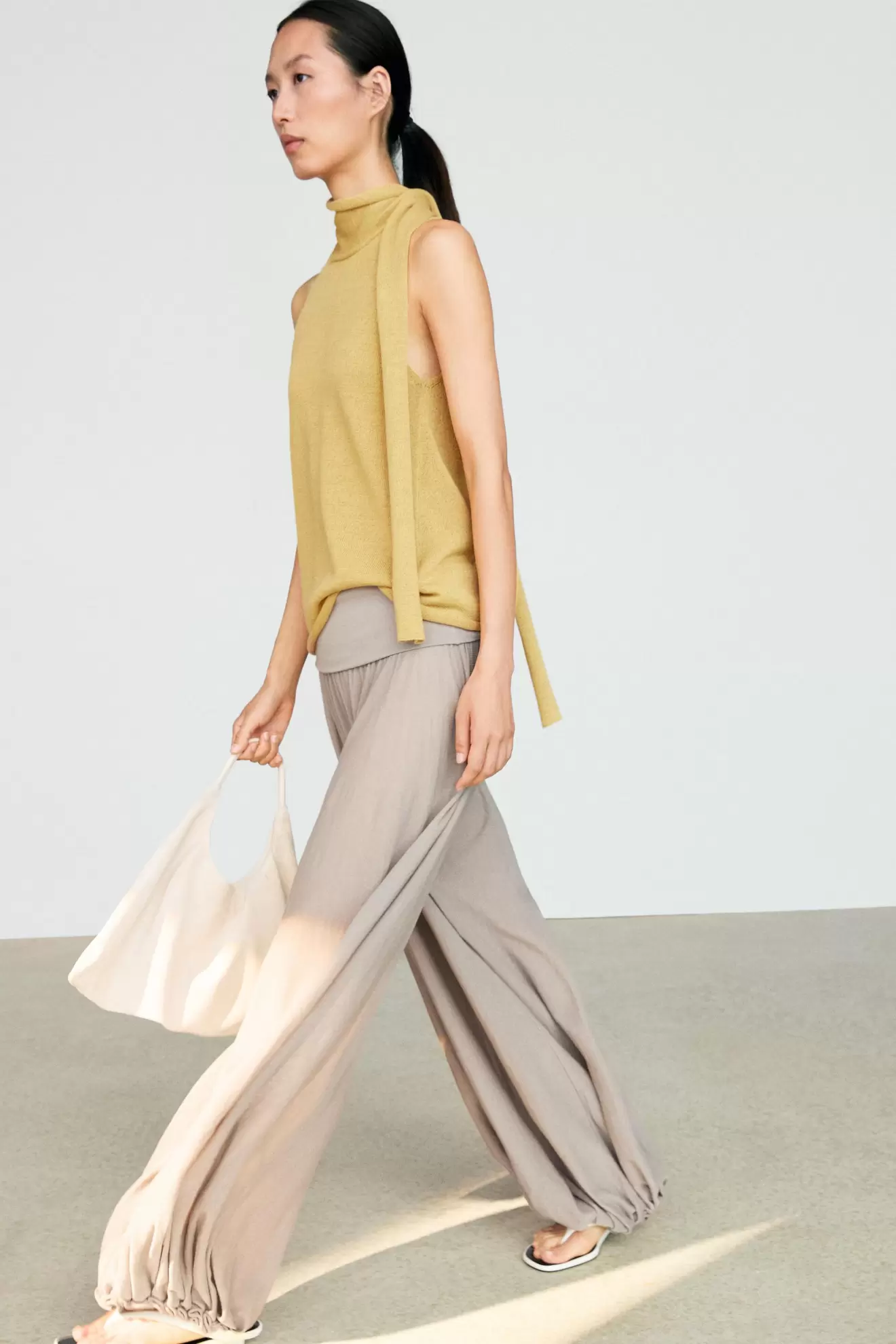 Linen blend halter top with tie detail