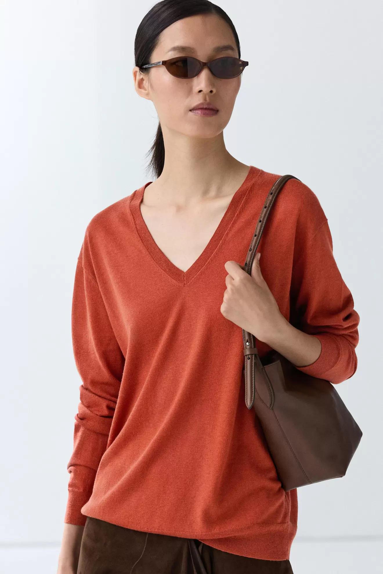Wool blend V-neck knit sweater