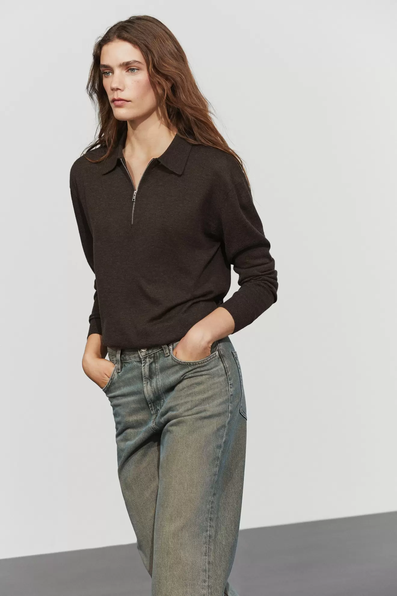 Wool blend quarter-zip knit sweater