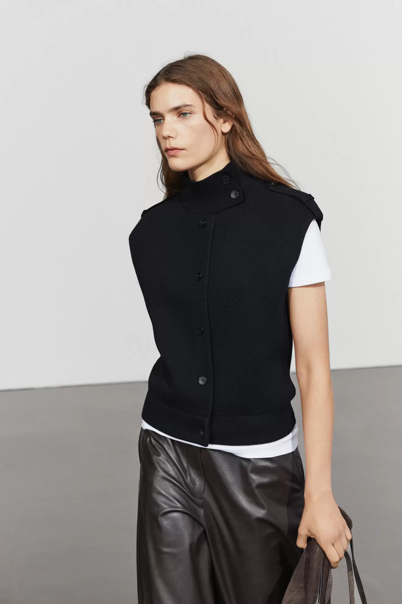 100% cotton mock neck knit vest
