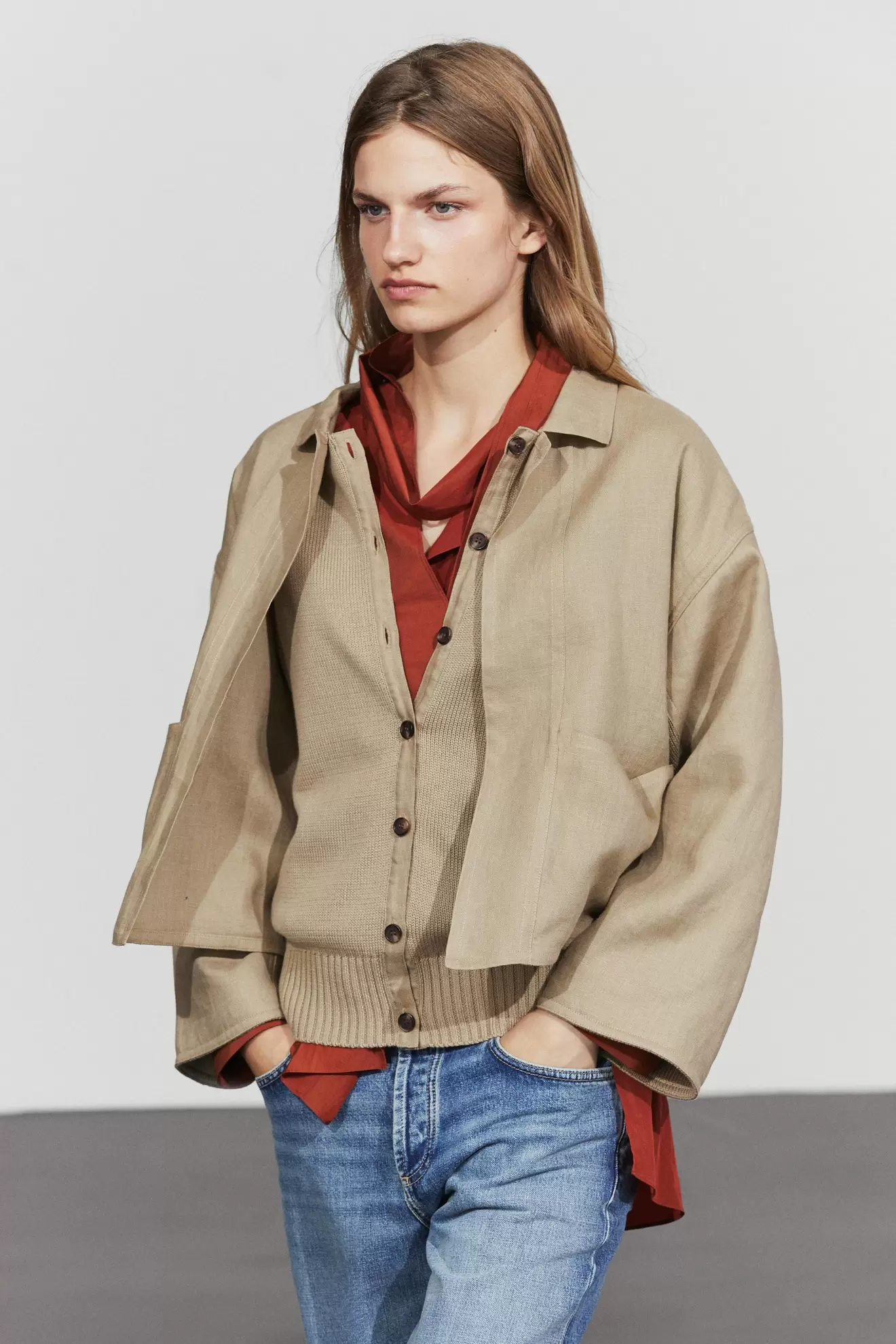 Cotton linen blend cardigan with pockets