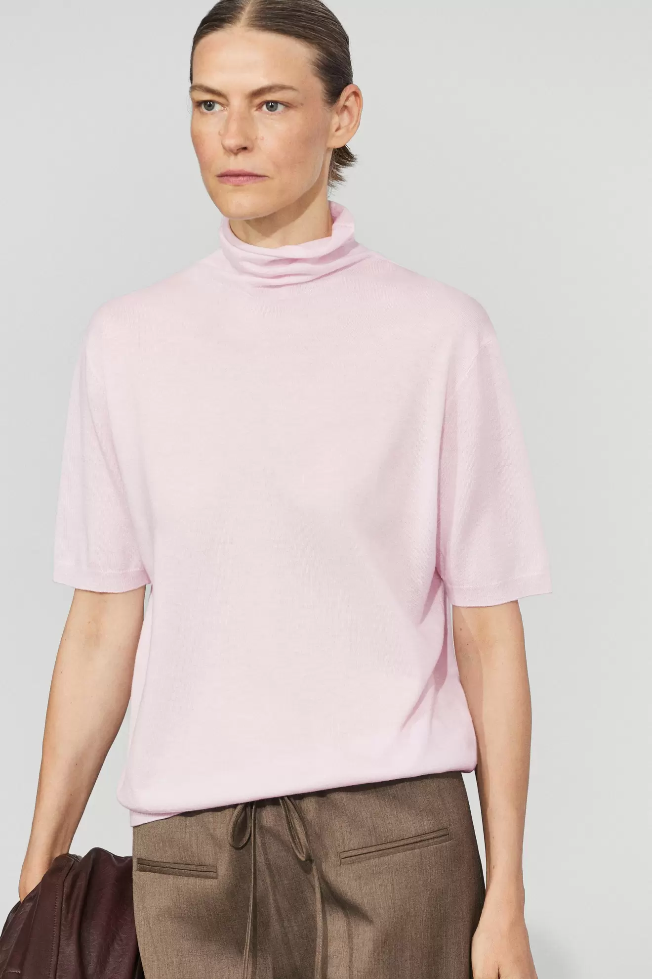 Wool blend turtleneck knit sweater
