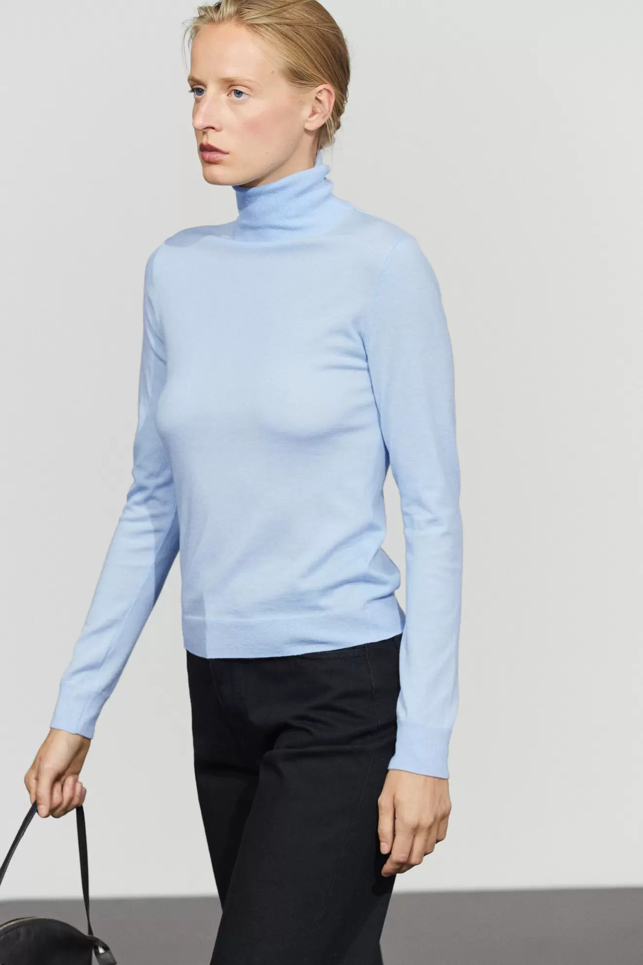 Wool-blend turtleneck knit sweater