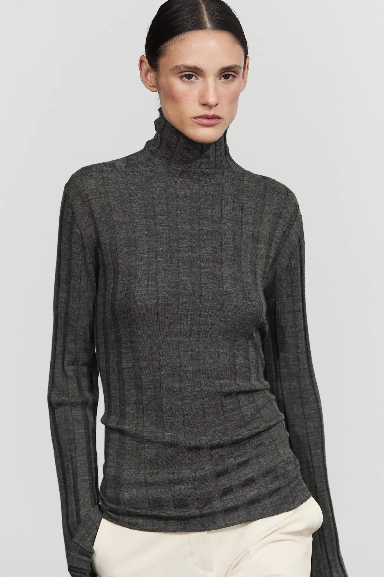 Ribbed mock turtleneck knit sweater