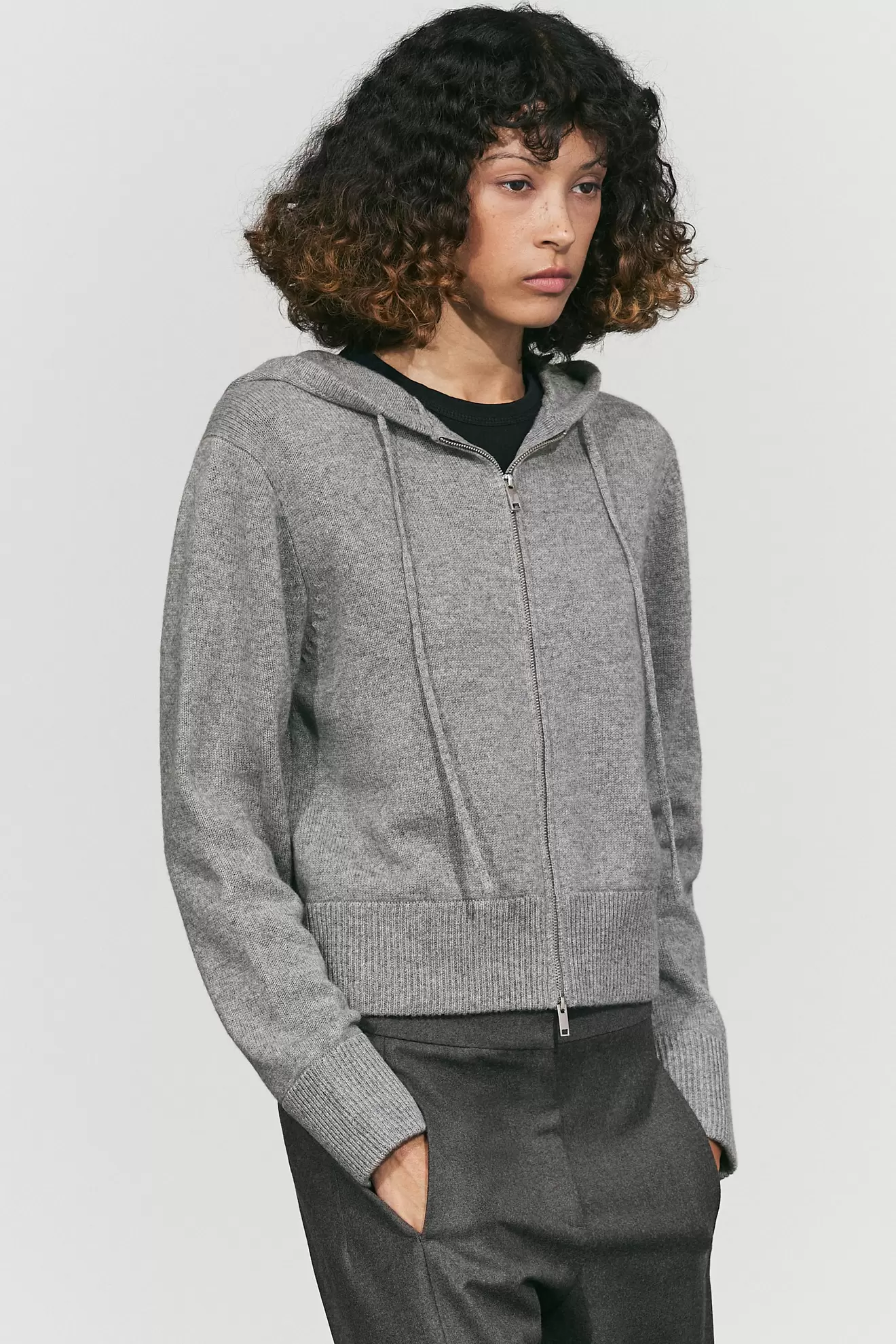 Wool blend hooded knit cardigan