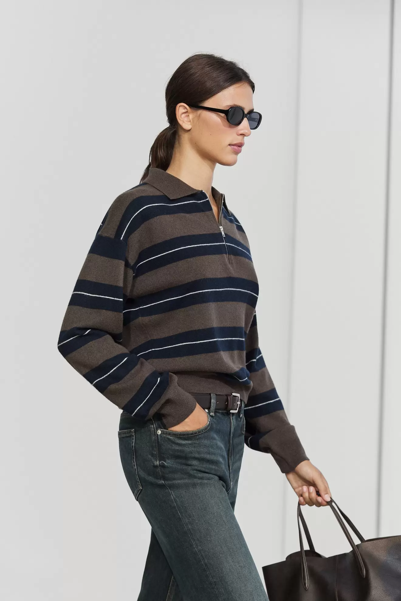 100% wool zip polo sweater