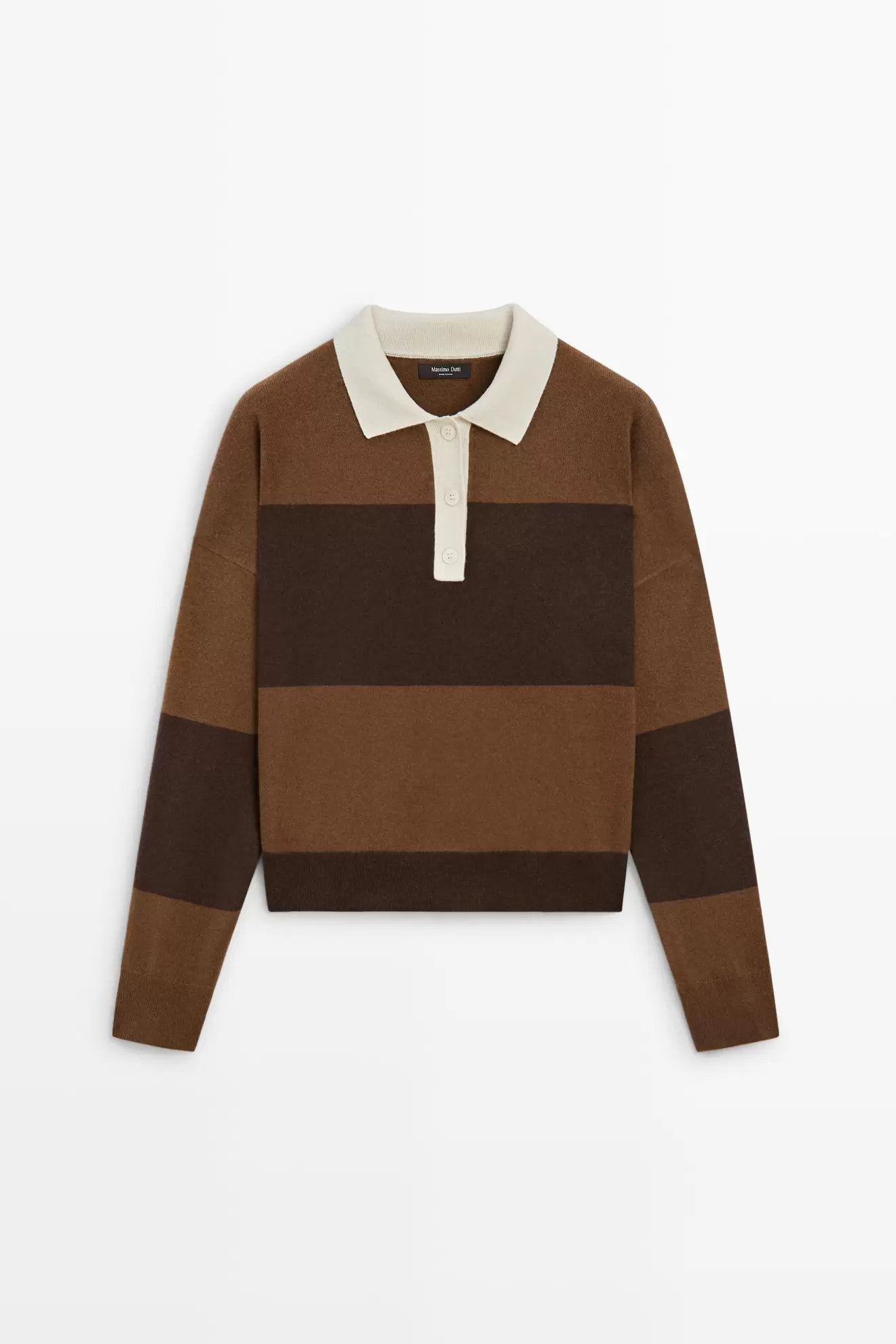 Striped knit sweater with polo collar