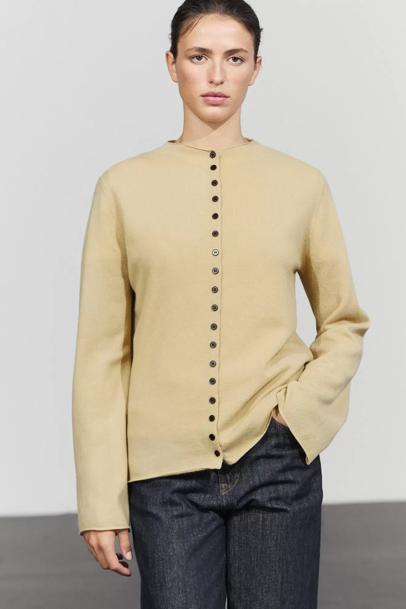 Wool-blend knit cardigan with buttons