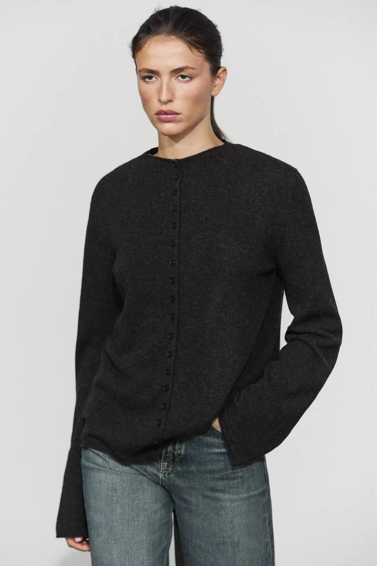 Wool-blend knit cardigan with buttons