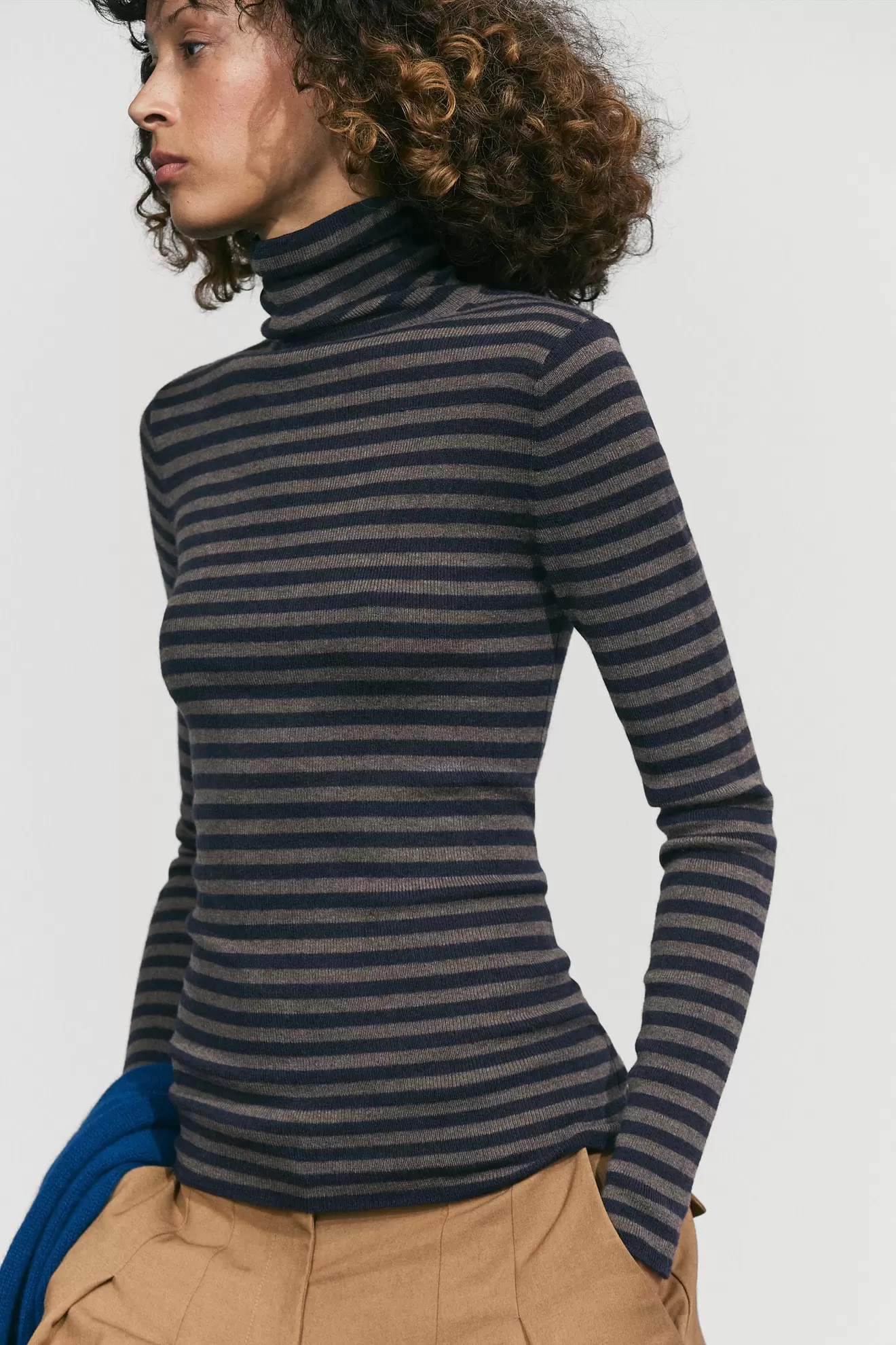 Striped turtleneck knit sweater