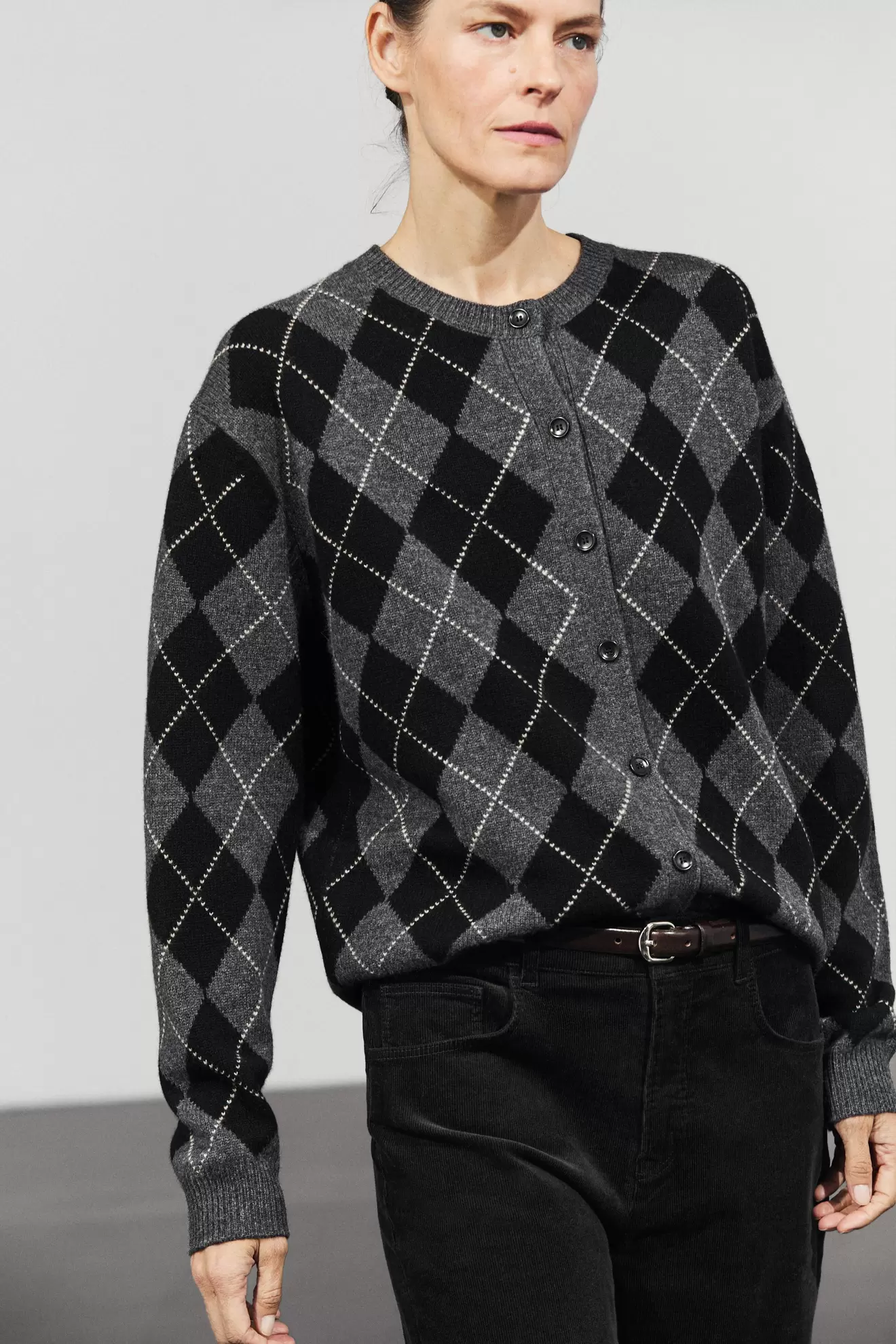100% wool argyle knit cardigan