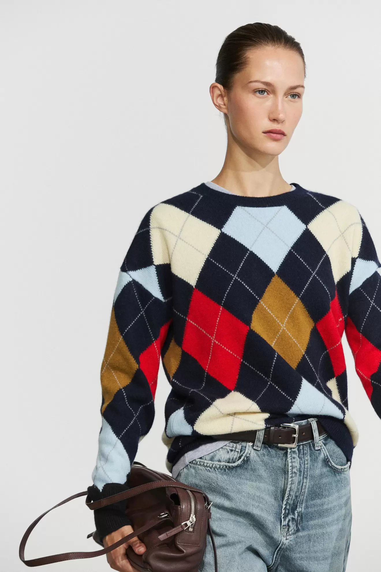 100% wool diamond knit sweater