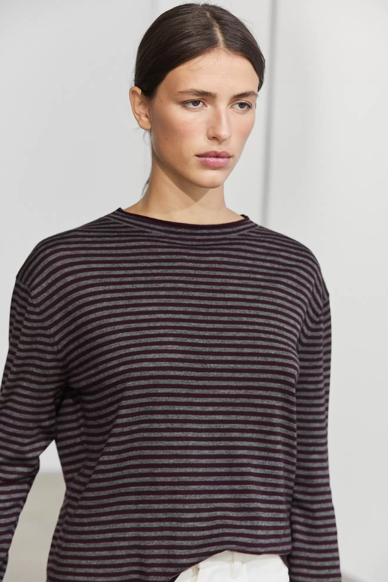 Striped knit sweater with mock turtleneck