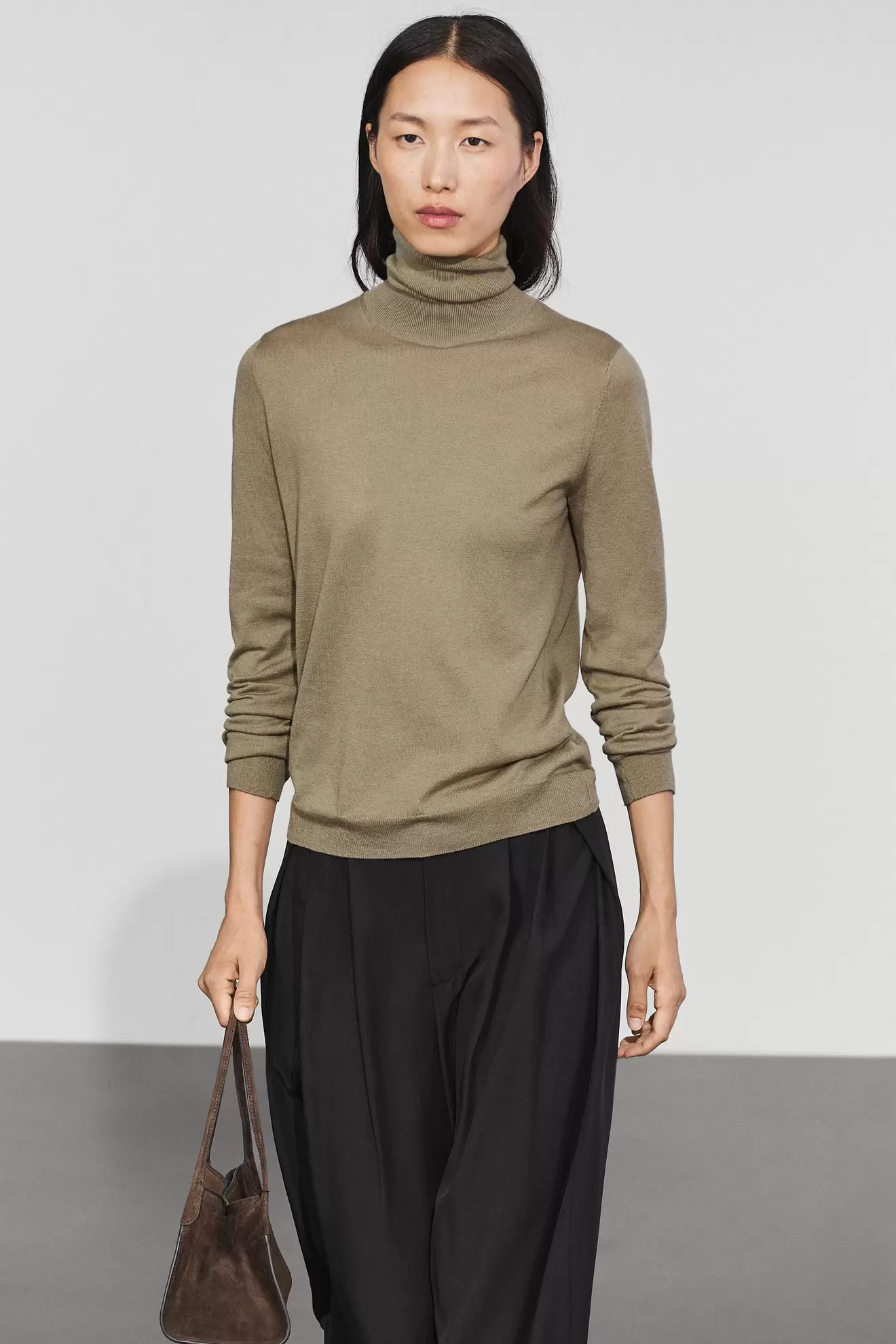 Wool-blend turtleneck knit sweater