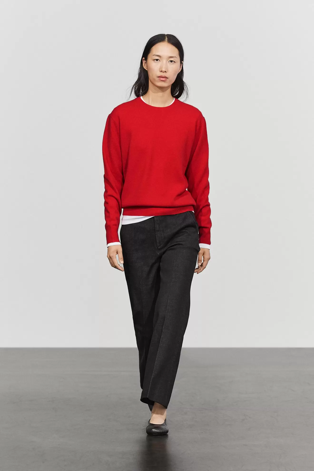 Wool blend crew neck knit sweater