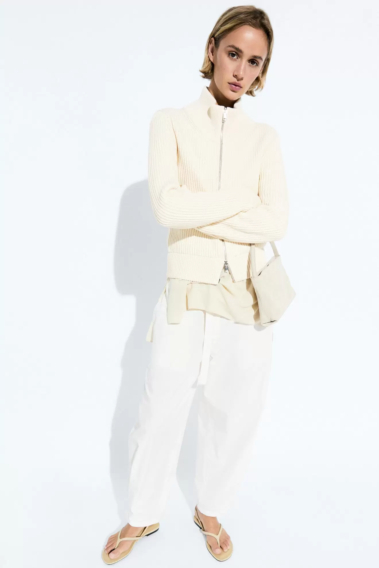 100% cotton purl knit cardigan