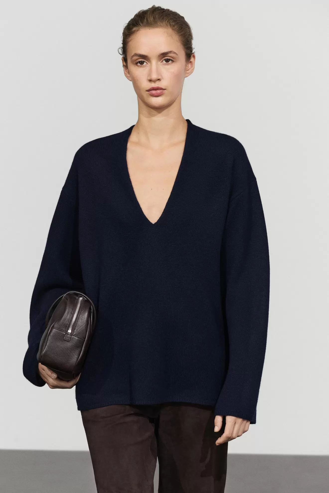 Wool-blend knit V-neck sweater
