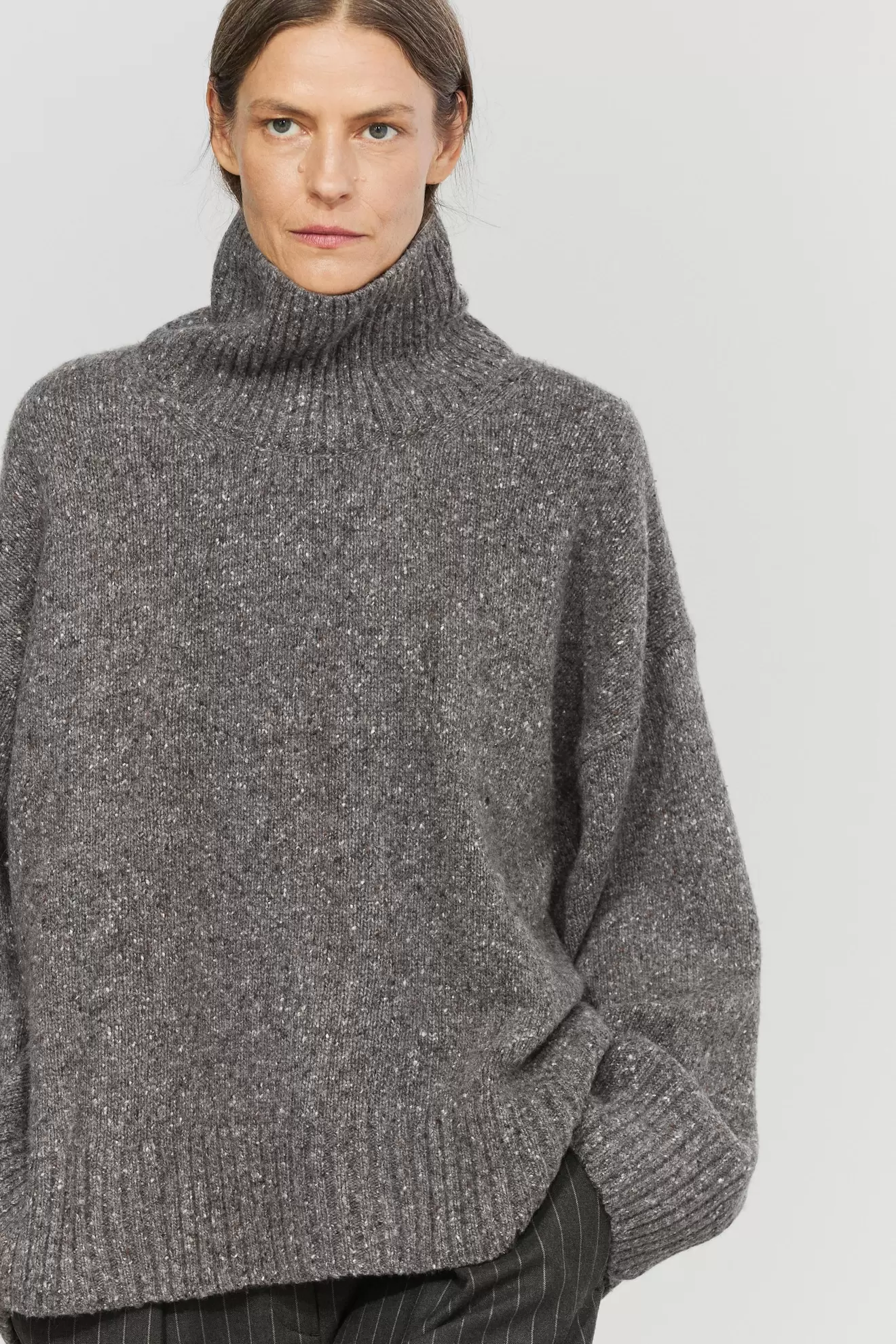 Wool-blend knit turtleneck sweater