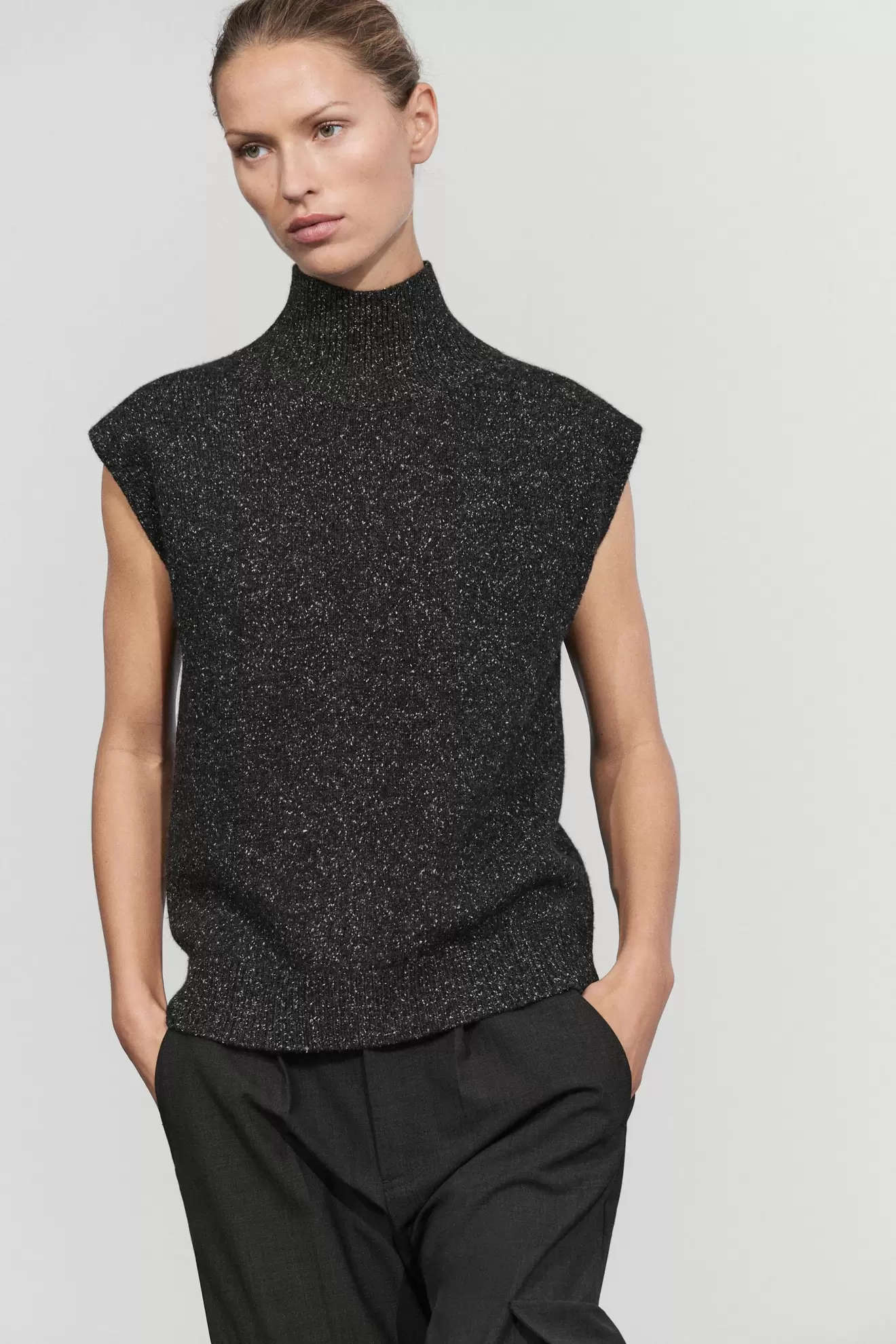 Heathered wool and silk turtleneck knit vest
