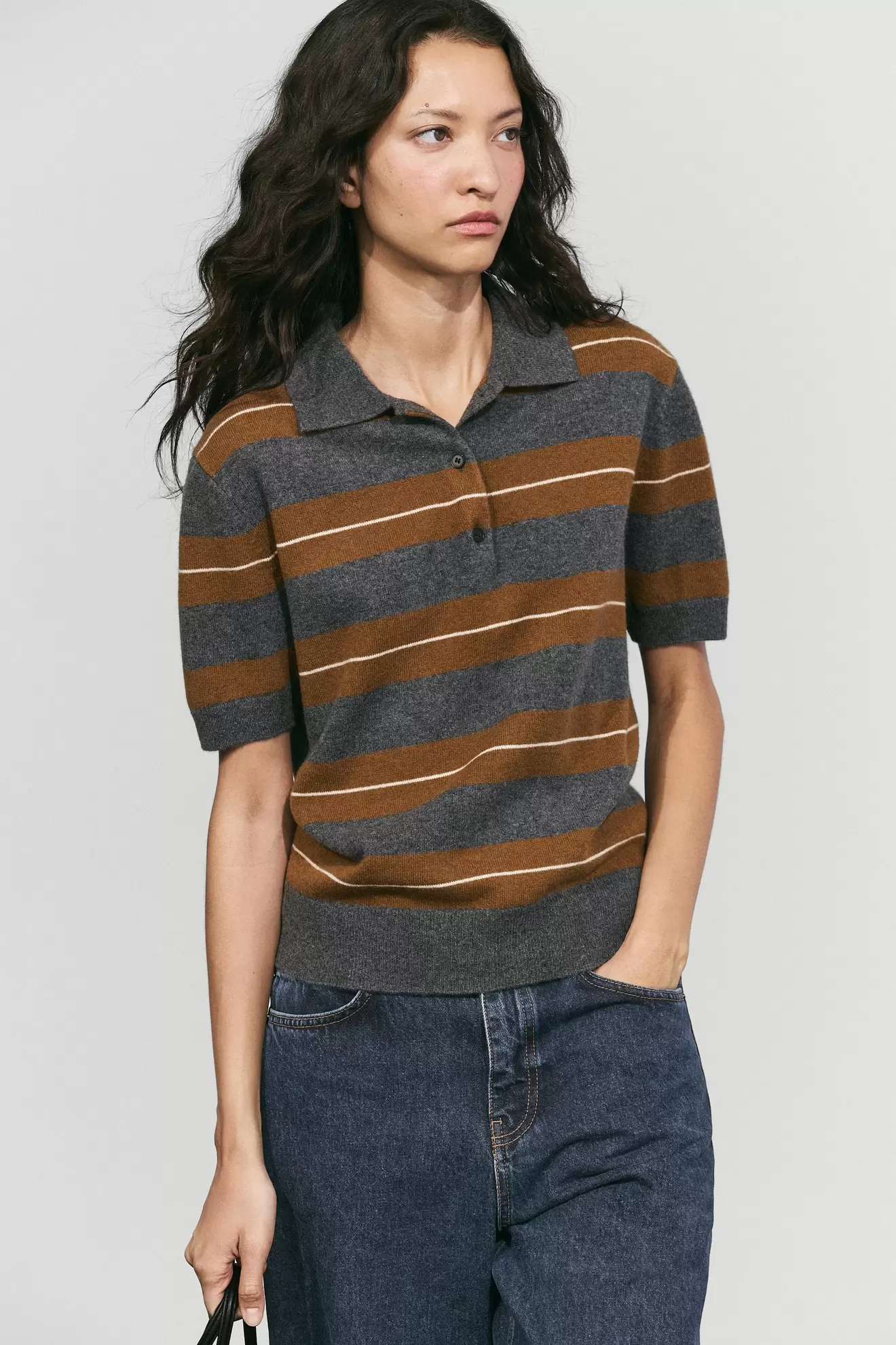 100% wool striped knit polo