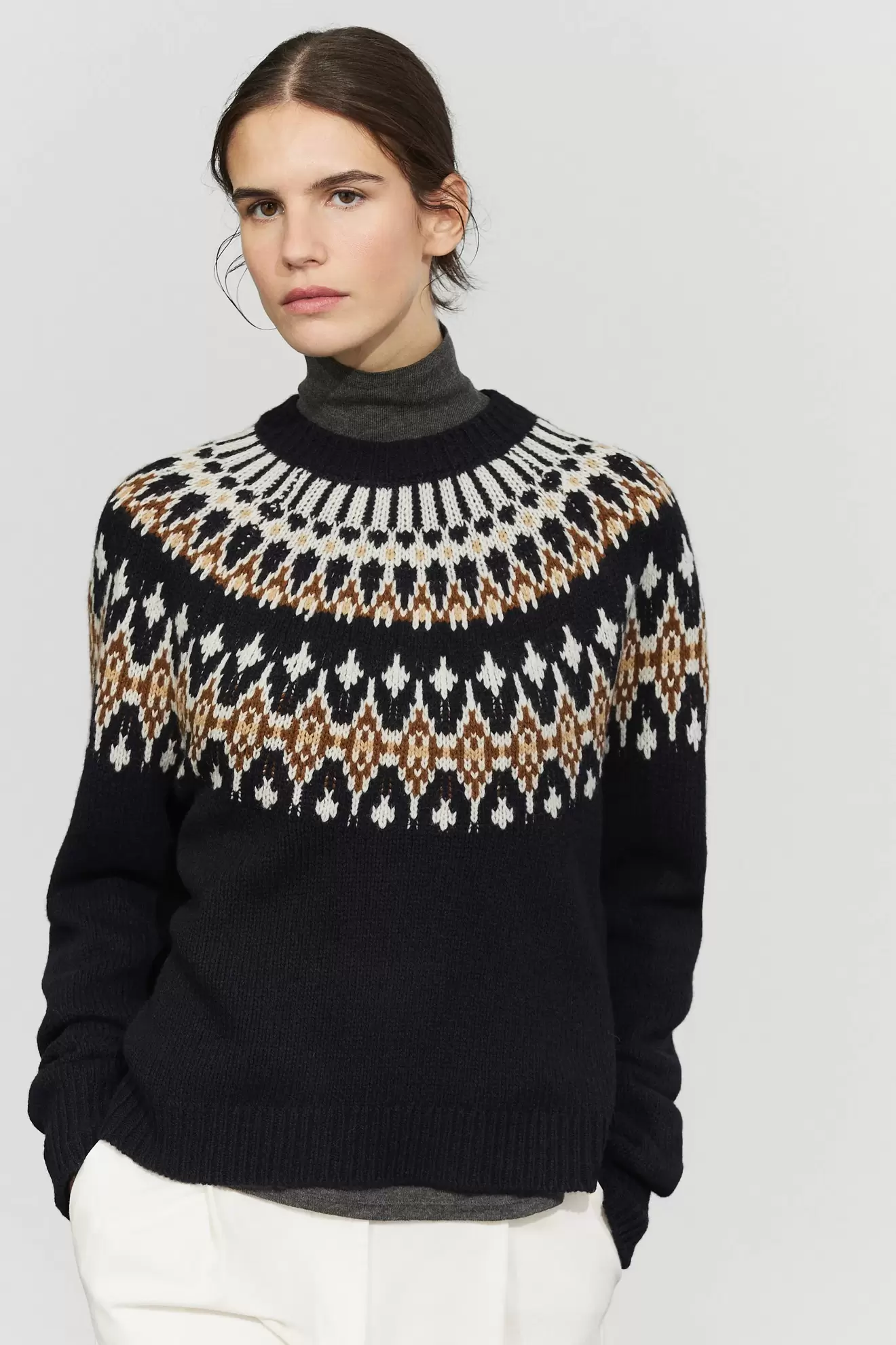 100% wool jacquard knit sweater