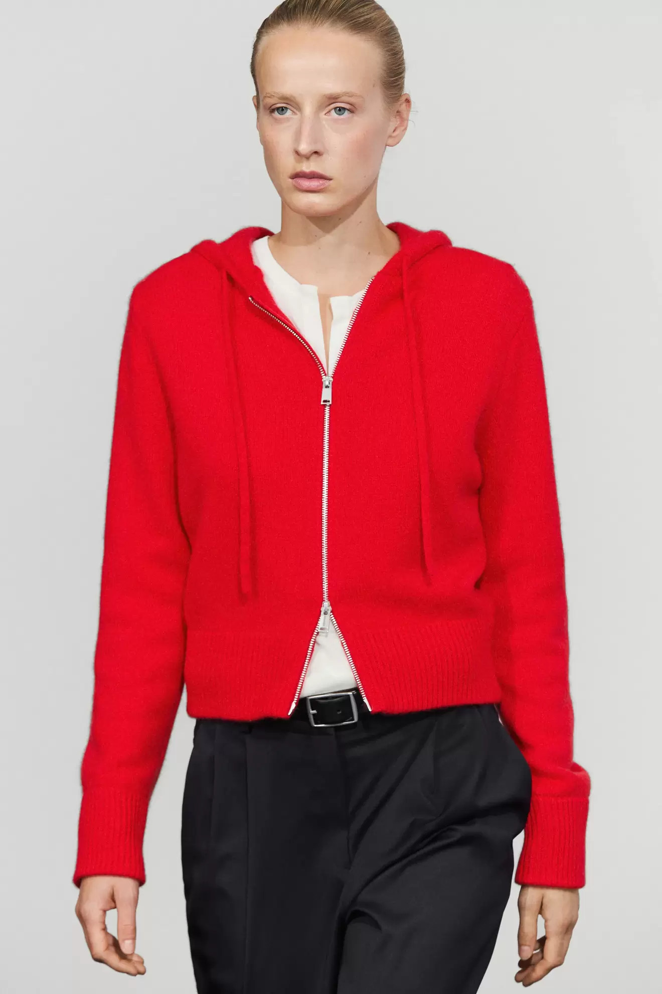 100% cashmere hooded zip-up cardigan