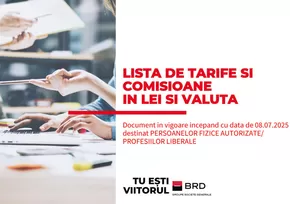 Catalog BRD | Listă tarife și comisioane în Lei și Valută pentru Persoane Fizice Autorizate și Profesii Liberale | 2025-08-18T00:00:00.000Z - 2025-09-30T00:00:00.000Z