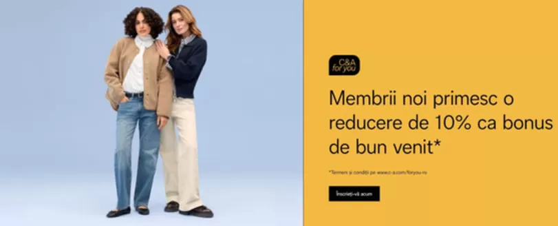 Catalog C&A Târgu Jiu | Membrii noi primesc o reducere de 10% ca bonus de bun venit | 2026-04-14T00:00:00.000Z - 2026-05-03T00:00:00.000Z