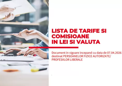 Catalog BRD Podu Iloaiei | Listă tarife și comisioane în Lei și Valută pentru Persoane Fizice Autorizate și Profesii Liberale | 2026-05-15T00:00:00.000Z - 2026-05-31T00:00:00.000Z