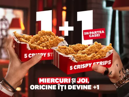 Catalog KFC | Miercuri și joi ai 1+1 din partea casei! | 2026-08-04T00:00:00.000Z - 2026-08-27T00:00:00.000Z