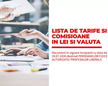 Catalog BRD | Listă tarife și comisioane în Lei și Valută pentru Persoane Fizice Autorizate și Profesii Liberale | 2026-08-06T00:00:00.000Z - 2026-09-06T00:00:00.000Z