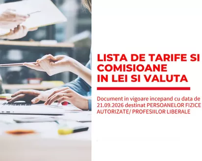 Catalog BRD | Listă tarife și comisioane în Lei și Valută pentru Persoane Fizice Autorizate și Profesii Liberale | 2026-10-22T00:00:00.000Z - 2026-11-04T00:00:00.000Z