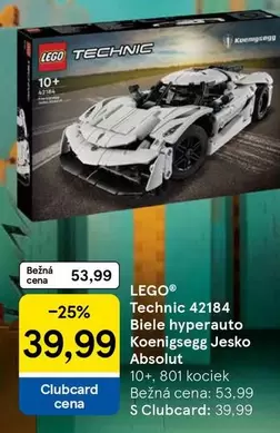 Lego - Technic 42184 Biele hyperauto Koenigsegg Jesko Absolut