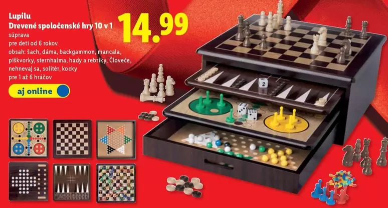 Drevené spoločenské hry 10 v 1