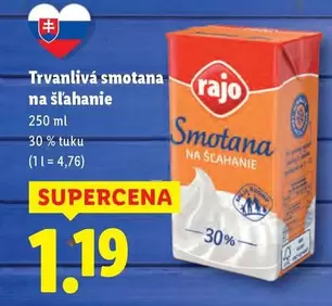 Trvanlivá smotana na šľahanie
