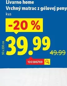 Vrchný matrac z gélovej peny