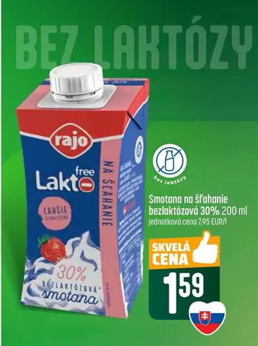 Smotana na šľahanie bezlaktózová 30%