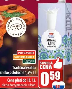 Mlieko polotučné 1,5%