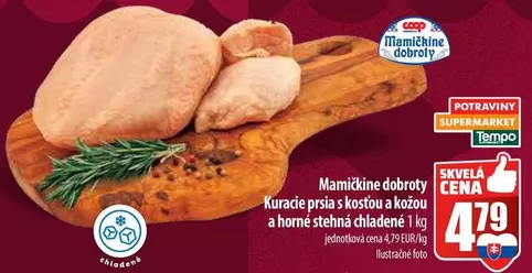 Kuracie prsia s kostou a kožou a horné stehná chladené