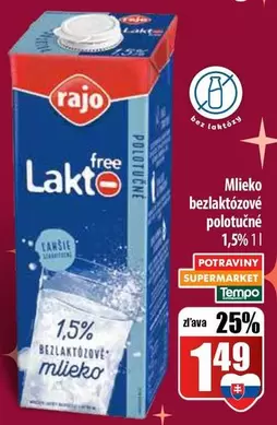 Mlieko bezlaktózové polotučné