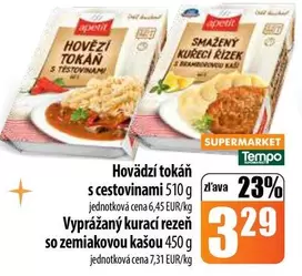 Hovädzí tokáň s cestovinami, Vyprážaný kurací rezeň so zemiakovou kašou